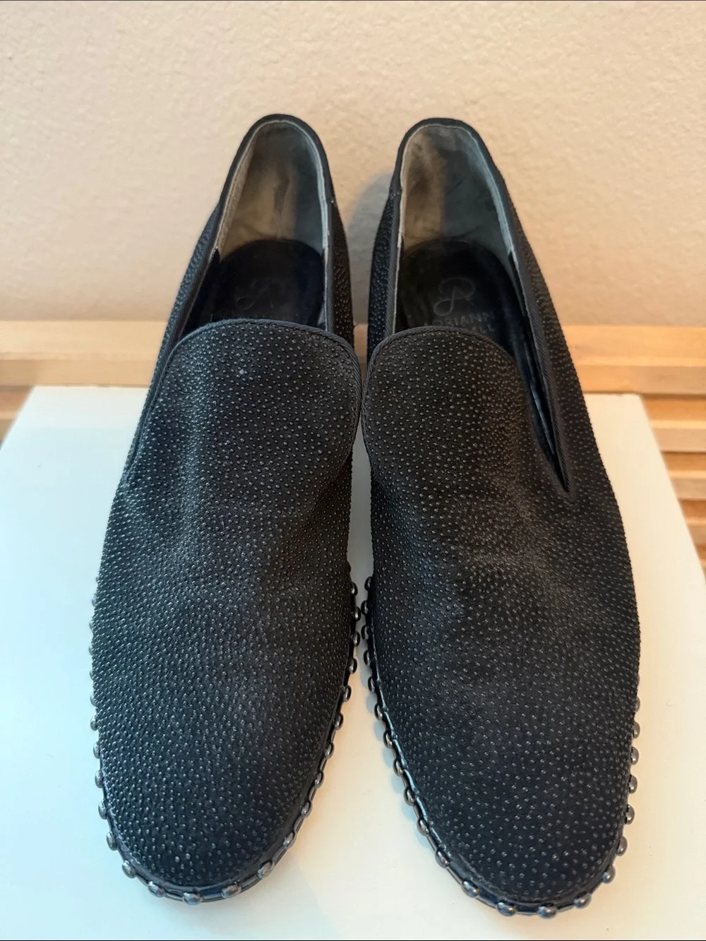 Adrianna Papell Black Studded Slip-On Loafers - 39 size